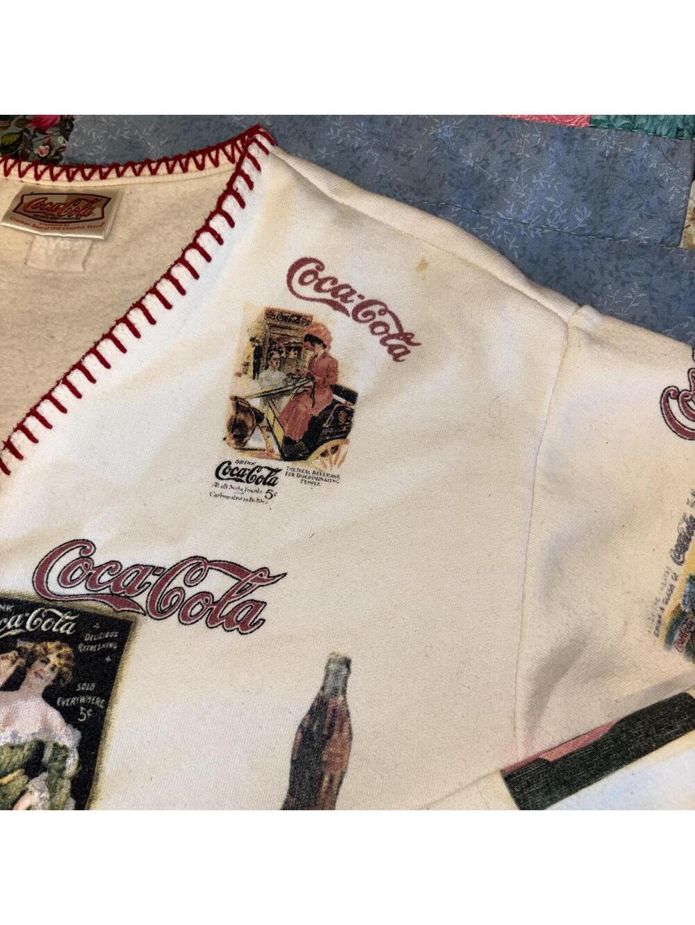 Vintage Y2K Coca-Cola Womans Large Button-Up Cardigan Sweater Cozy Casual - Picture 6 of 8